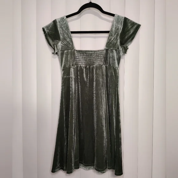 Rewind Sage Green Velvet Dress - Picture 2 of 3